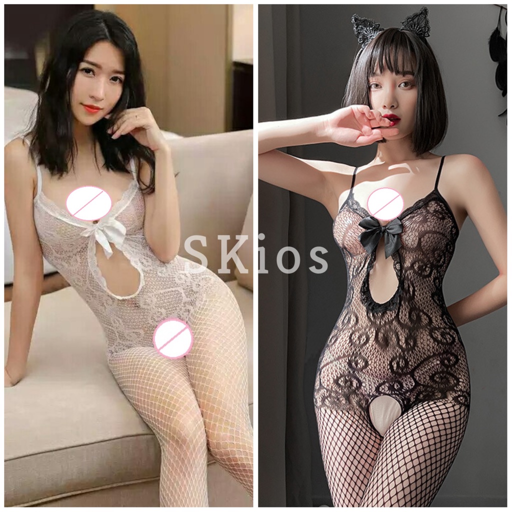 Jual Sexy Lingerie Transparan Body Stocking Open Crotch Bodysuit L