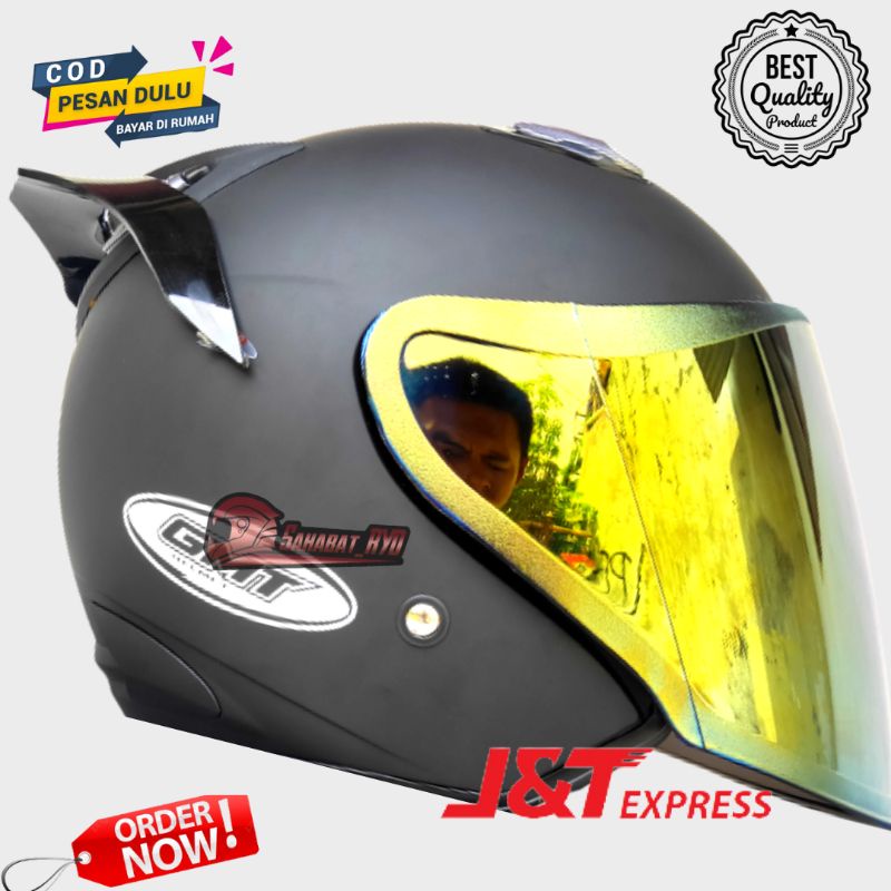 Jual Helm GMT Polos Solid Helm Retro Half Face Helm Kaca Iridium Venom