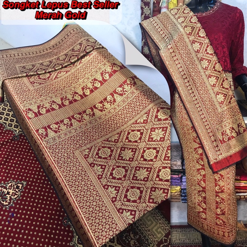 Jual Songket Lepus Best Seller Merah Gold Asli Tenun Tangan Palembang