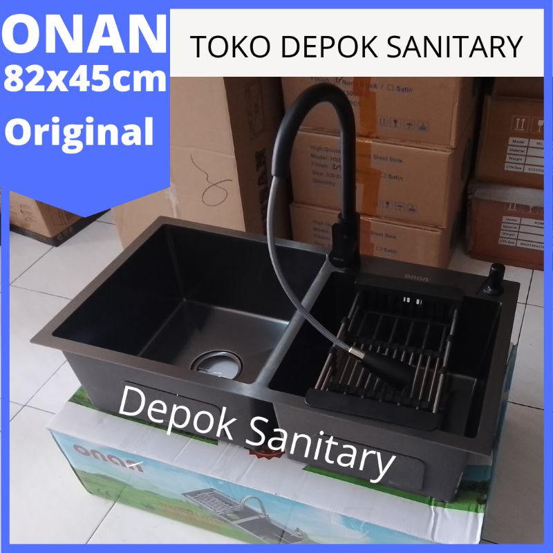 Jual KITCHEN SINK ONAN 8245 BLACK STAINLESS SUS 304 BAK CUCI PIRING