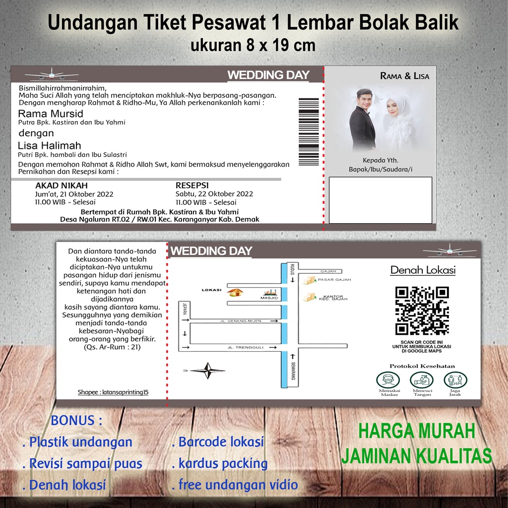 Jual Undangan Pernikahan Tiket Boarding Pass Tiket Pesawat Shopee