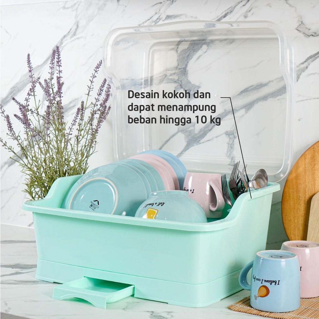 Jual Technoplast Dish Rack With Lid Tempat Pengering Piring Plastik