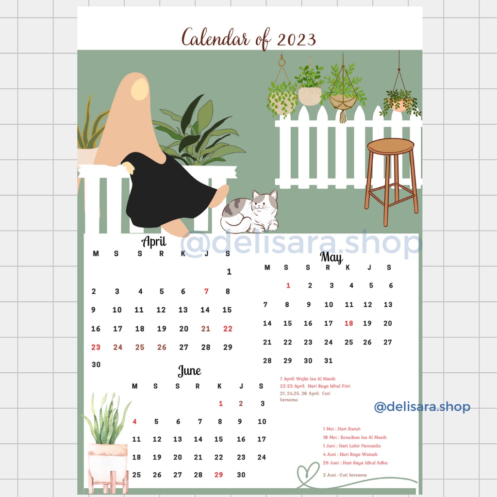 Jual Kalender 2023 Aesthetic Dinding Custom Softfile Calendar Jumbo