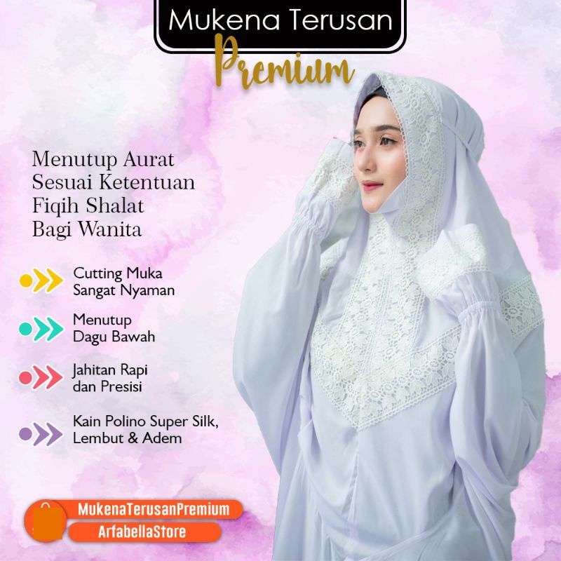 Jual Mukena Terusan Premium Arfabella Store Polino Super Silk Full