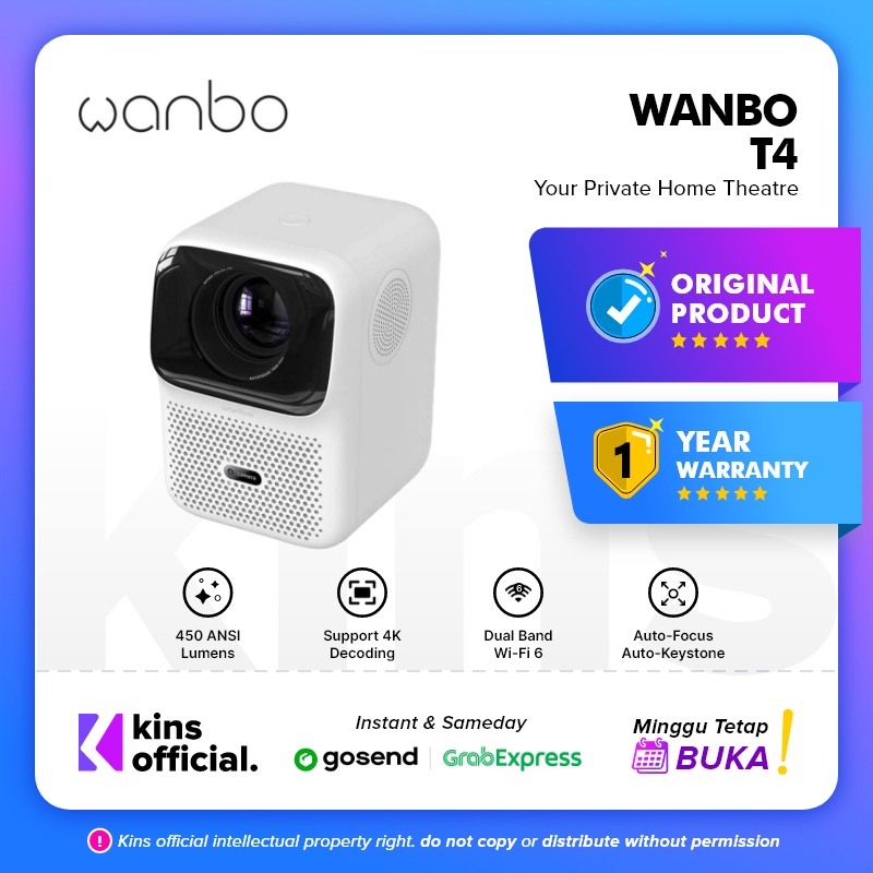 Jual Wanbo T4 Proyektor Portable 4K Decode HD Dual 3W Speaker 450