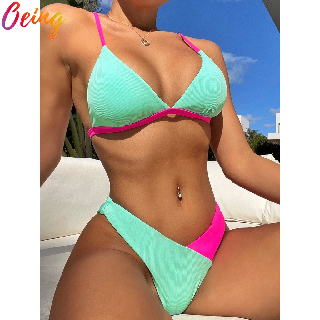 Jual PREORDER OEING Sexy Triangle Bikini Color Patchwork Padded Bra