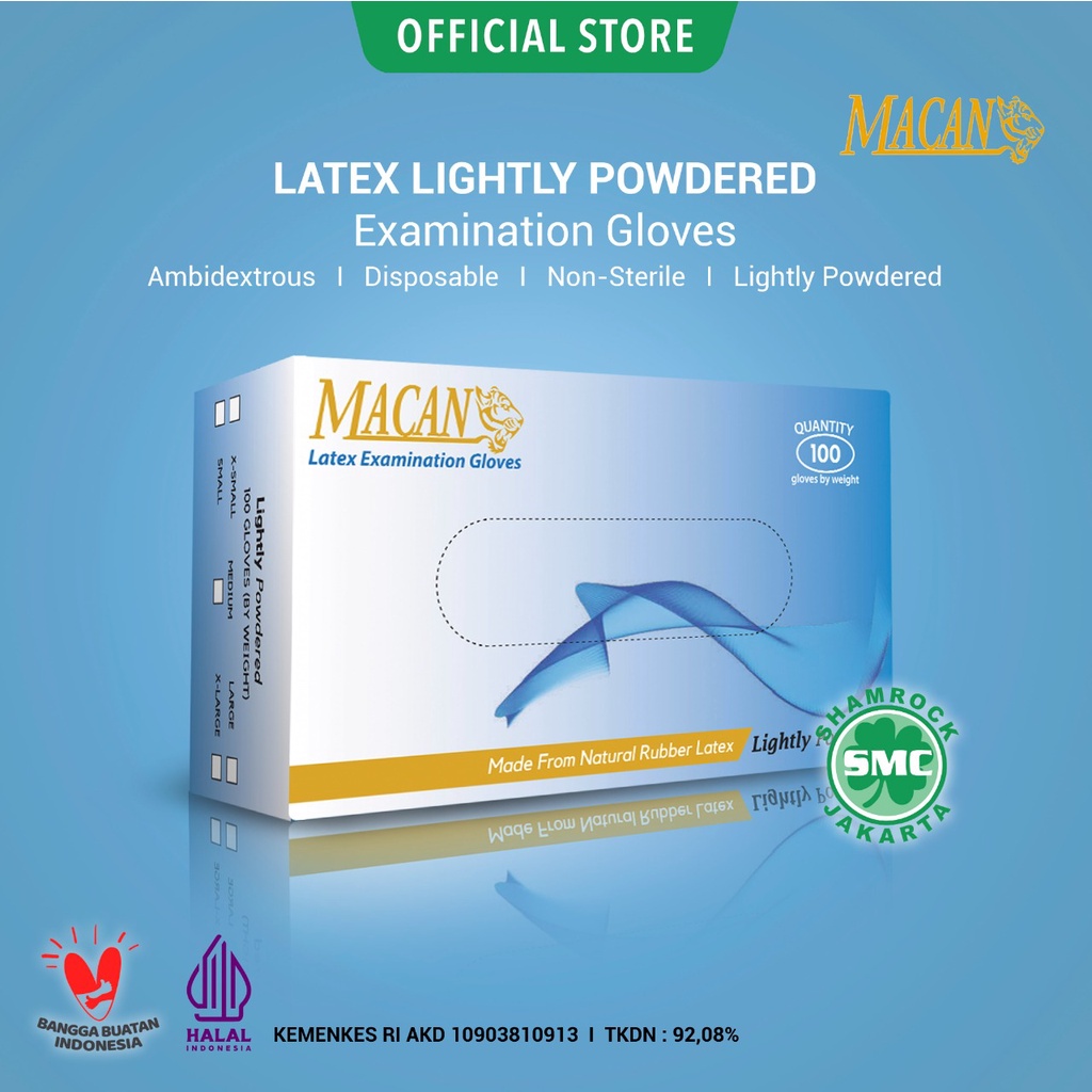 Jual MACAN Latex Examination Gloves Powdered Sarung Tangan Karet