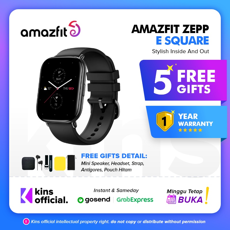 Jual Amazfit Zepp E Square Smartwatch AMOLED SpO2 Ultra Slim Watch 5ATM