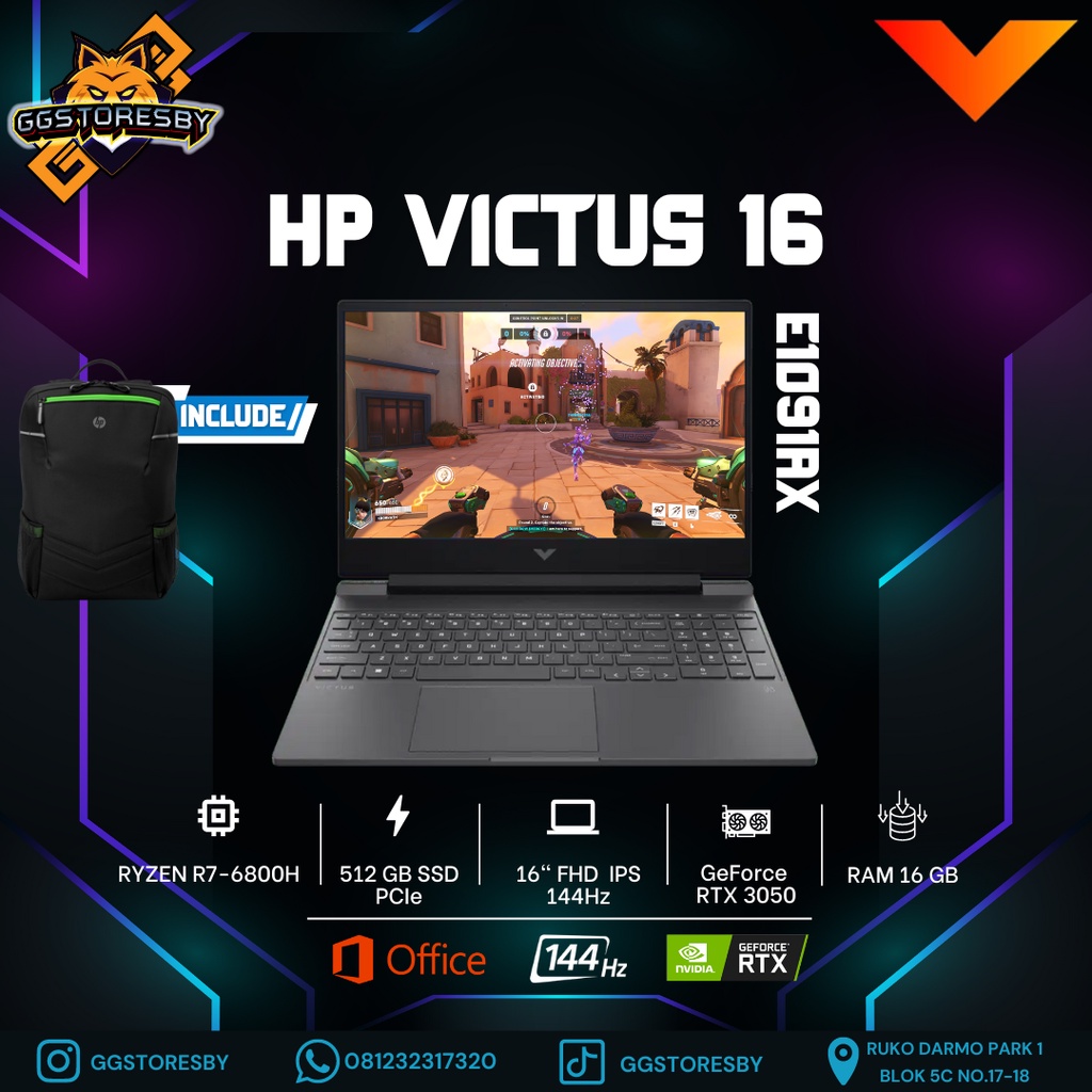 Jual LAPTOP HP VICTUS 16 E1091AX R7 6800H 16GB 512GB RTX3050 W11