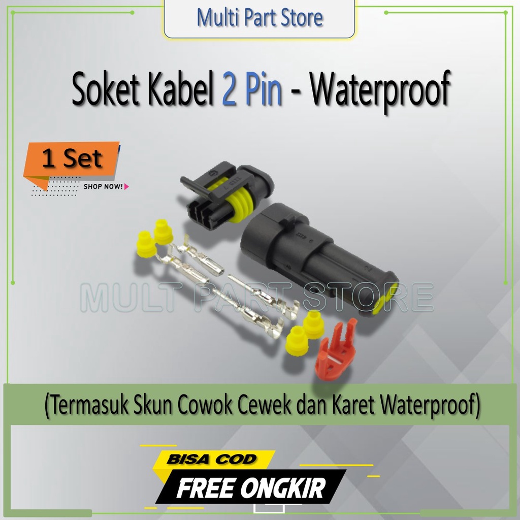 Jual Soket Konektor Kabel Motor Anti Air Full Set 2 Pin Lengkap Dengan