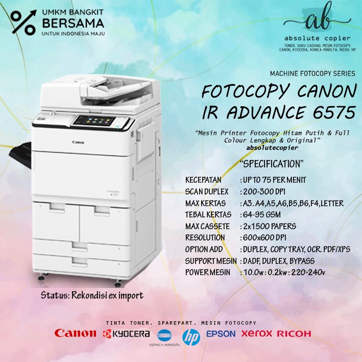 Jual MESIN FOTOCOPY CANON IRA ADVANCE 6575 UPGRADE DARI IRA ADVANCE