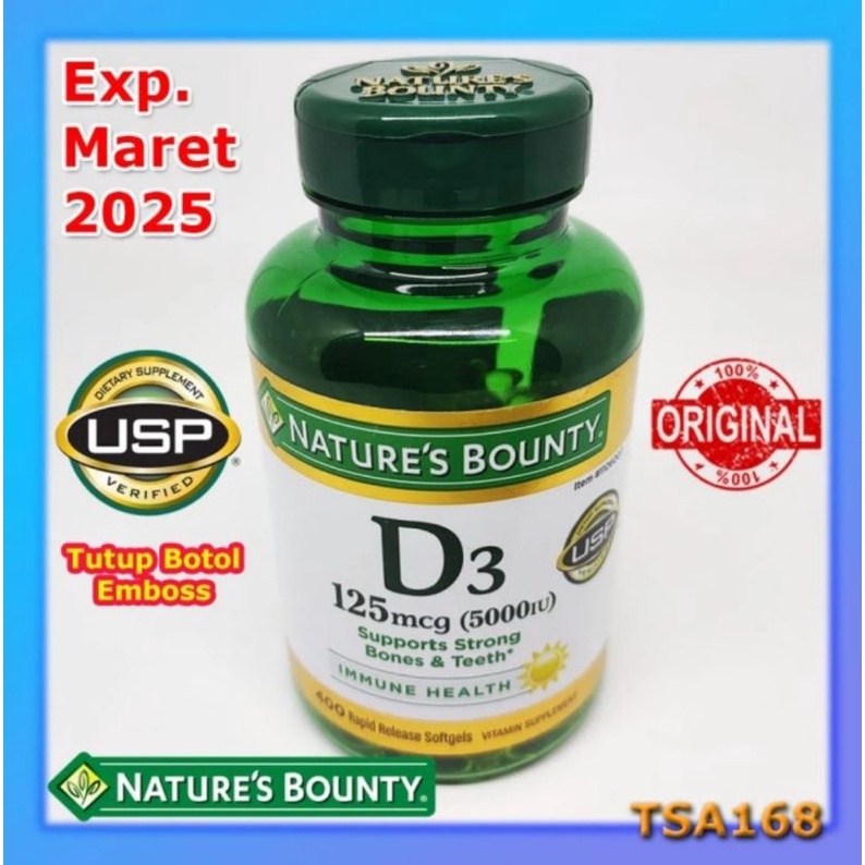 Jual Nature Bounty Vitamin D3 125 Mcg 5000 IU 400 Softgels Shopee