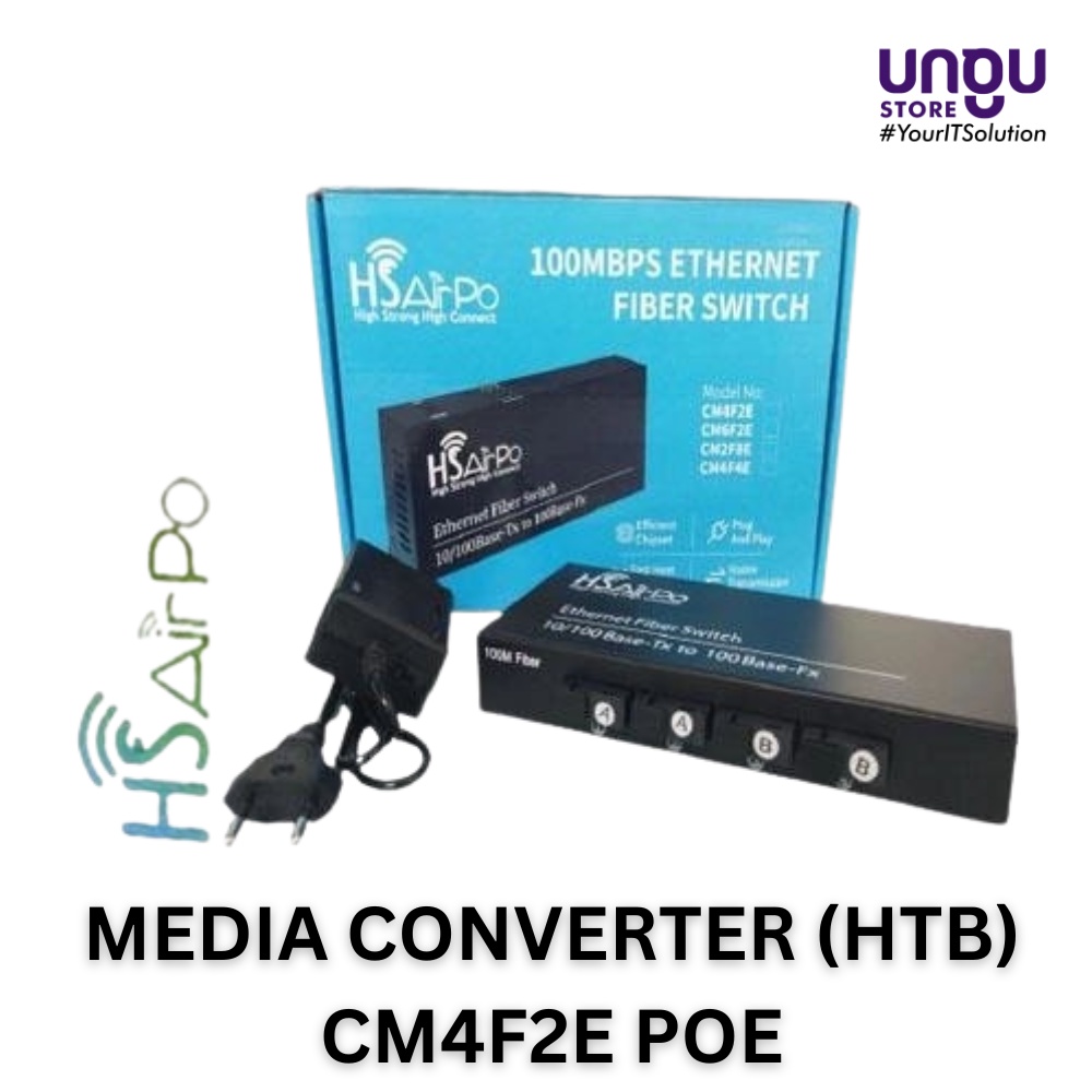 Jual Media Converter HsAirpo CM4F2E HTB 4FO 2Lan With POE Media