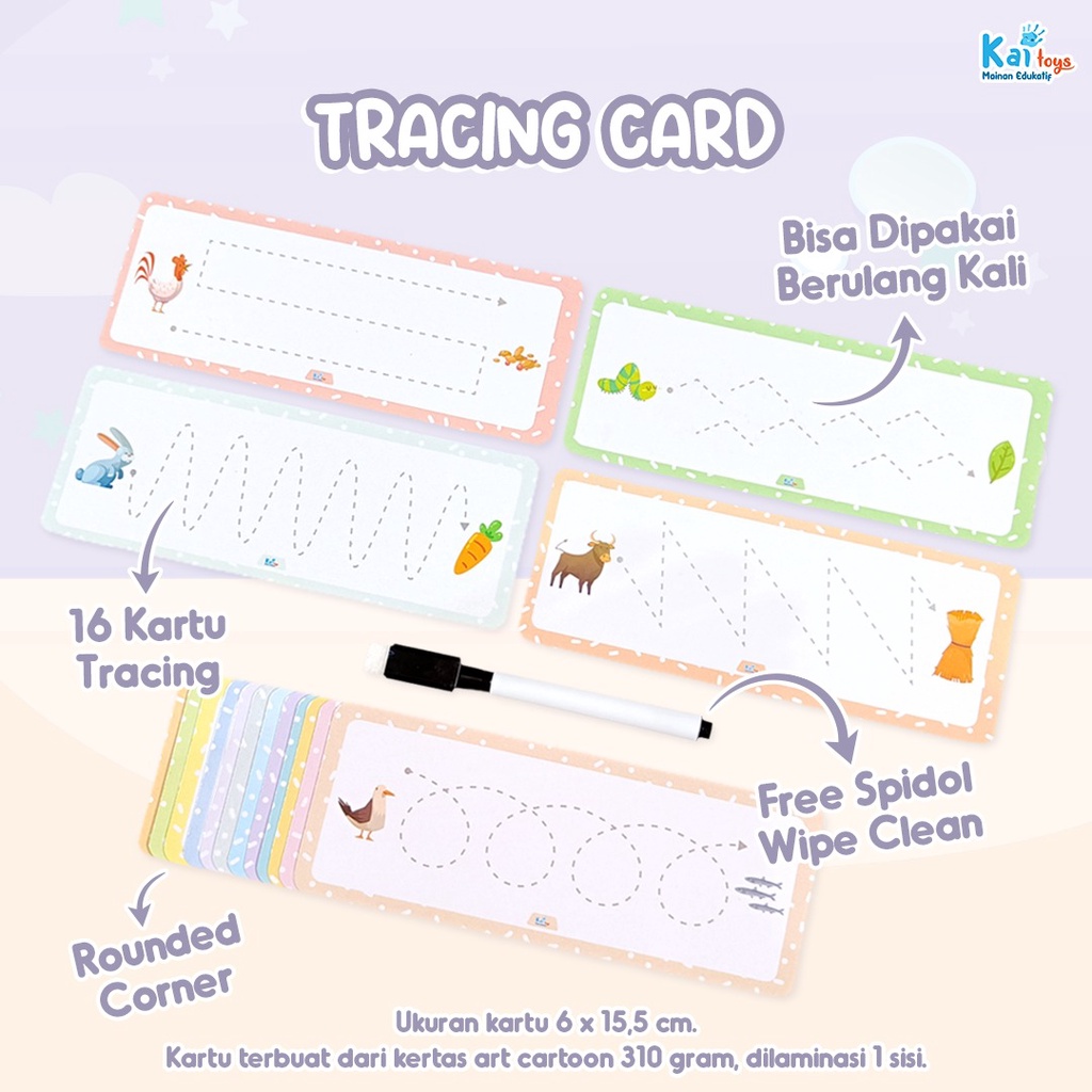 Jual Tracing Card Kartu Free Spidol Menulis Pola Garis Wipe And