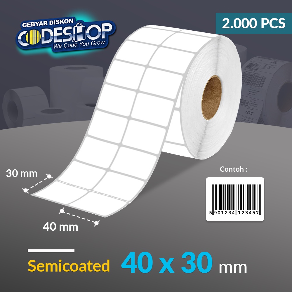 Jual Codeshop Label Semicoated 40 X 30 Mm 2 Line Stiker Printer Barcode