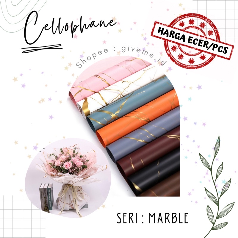 Jual Lembar Cellophane Marble Flower Wrapping Paper Ecer Dan