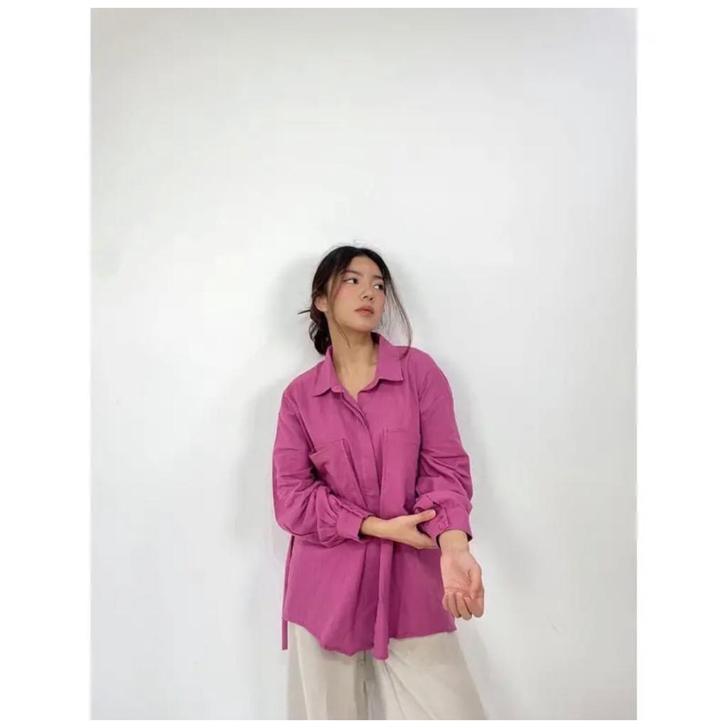 Jual KEMEJA POCKET BLOUSE OVERSIZE KEMEJA LINEN OVERSIZE KEMEJA