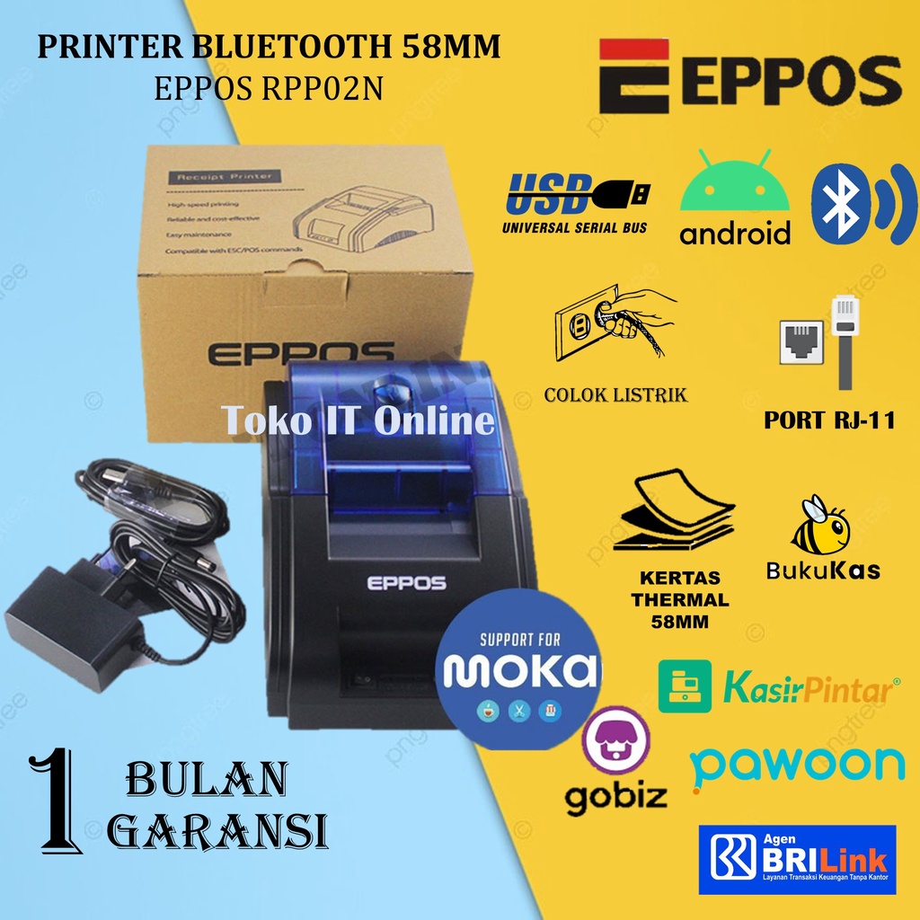 Jual EPPOS RPP02N PRINTER THERMAL USB BLUETOOTH 58MM CETAK STRUK KASIR