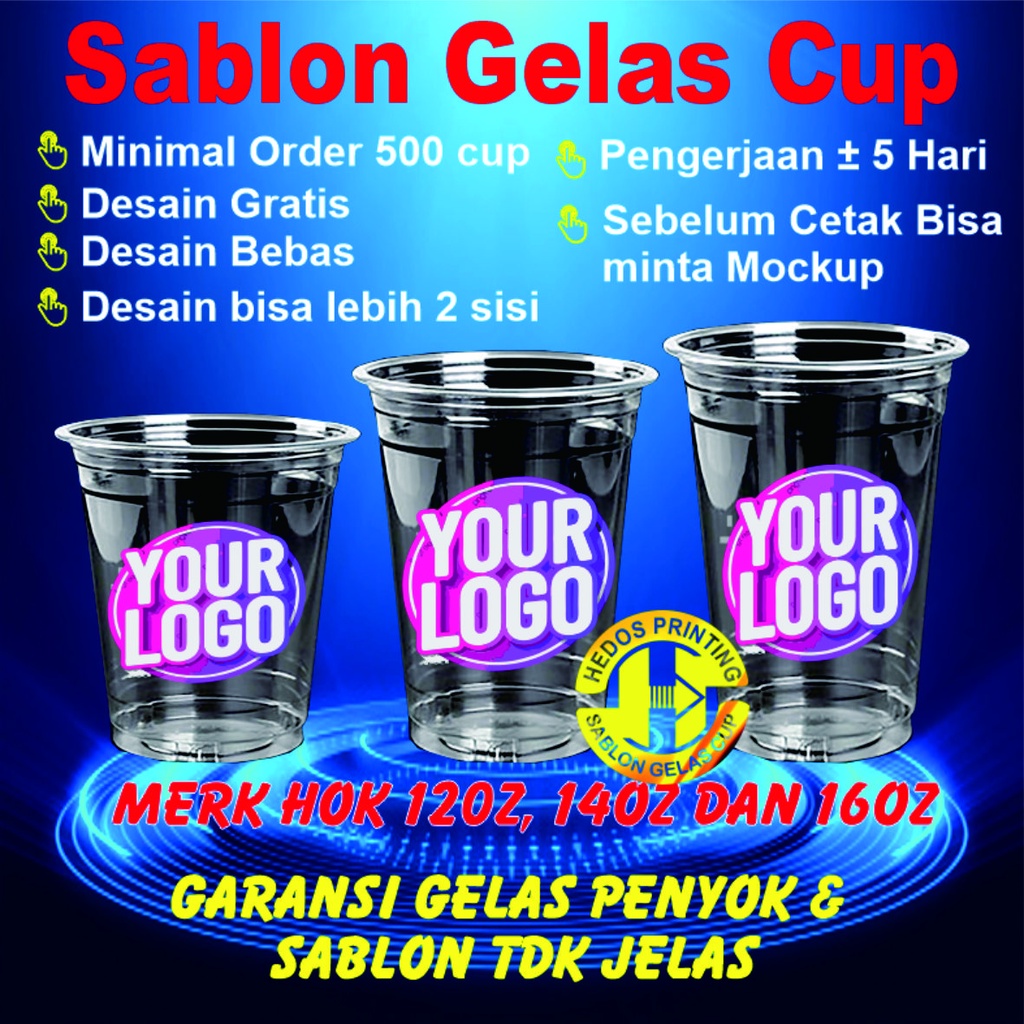 Jual Sablon Gelas Cup Plastik Minuman Oz Oz Oz Merk Hok Model