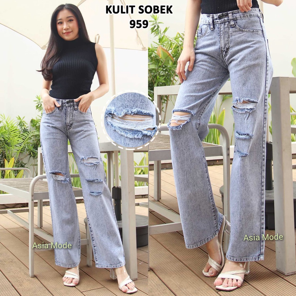 Jual Asia Mode Kulot Jeans Sobek Tembus Wanita Celana Lepis Ripped