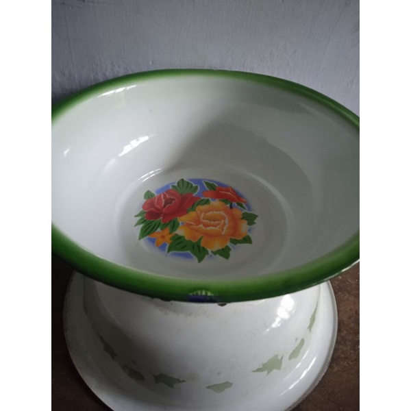 Jual Baskom Jumbo Enamel Bekas 30 Cm Waskom Seng Kaleng Tembor Motif