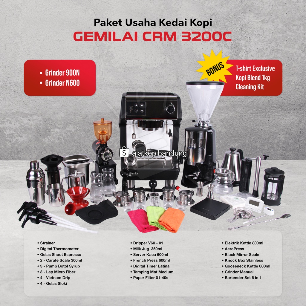 Jual Paket Alat Kedai Kopi Mesin Gemilai CRM 3200C 2 Grinder Electric