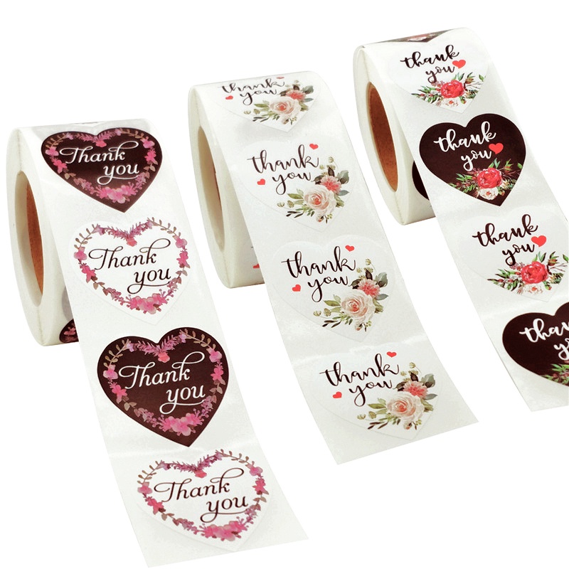 Jual Sticker Thank You Love Shape Floral Stiker Label Tag Kado Hampers