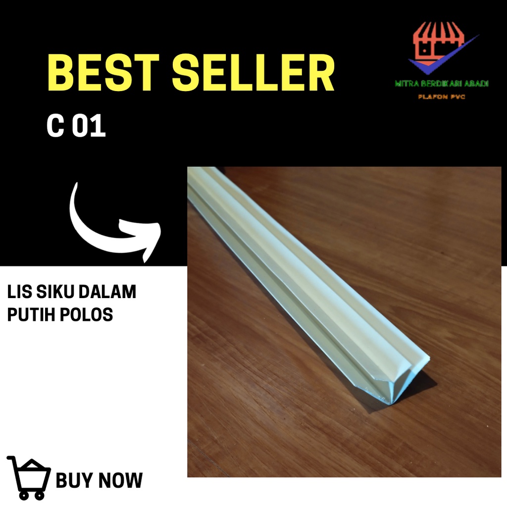 Jual LIS Siku Dalam Plafon PVC Motif Putih Polos C 01 KUALITAS TERBAIK