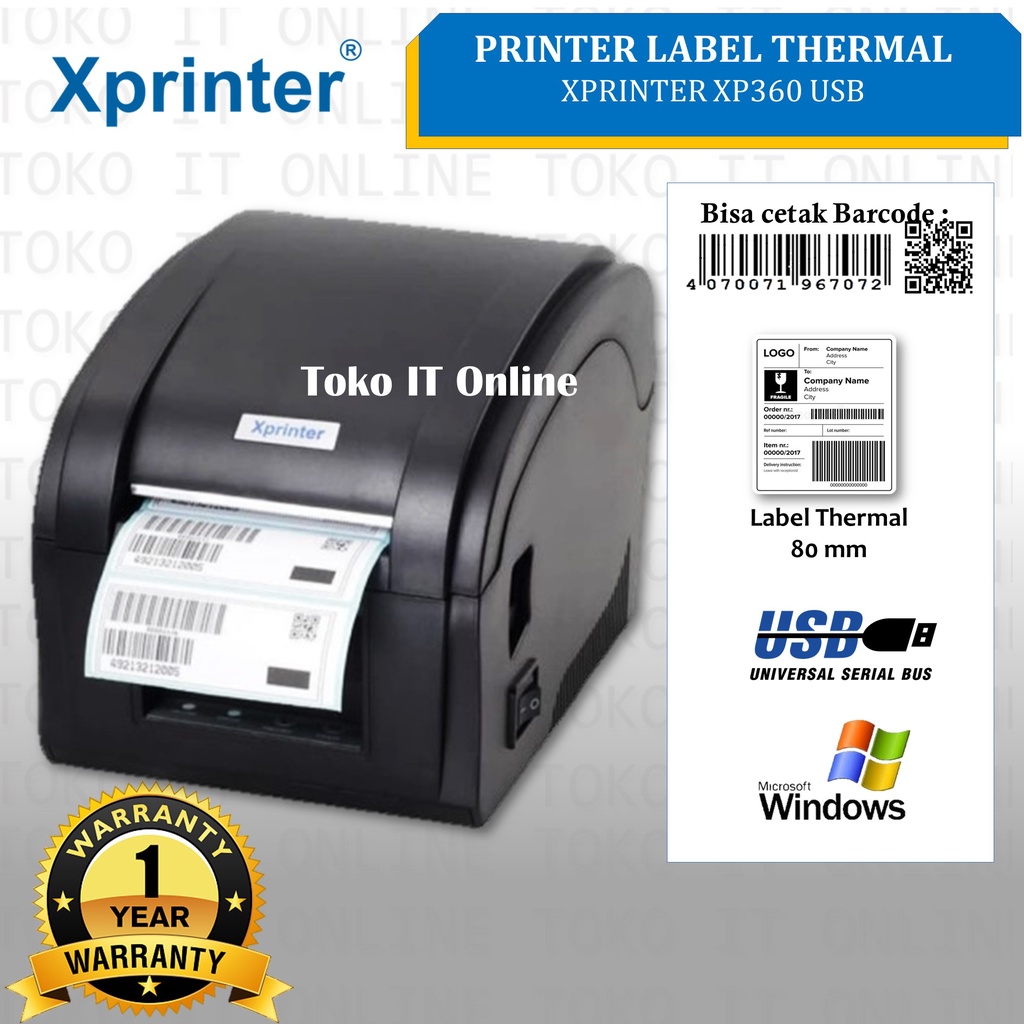 Jual XPRINTER XP360B PRINTER LABEL THERMAL 80MM XP 360B STICKER BARCODE