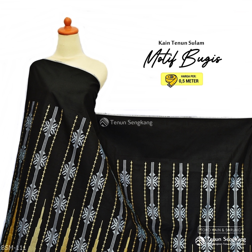 Jual Kain Tenun Sulam Motif Bugis Makassar Hitam Tenun Sengkang Bsm