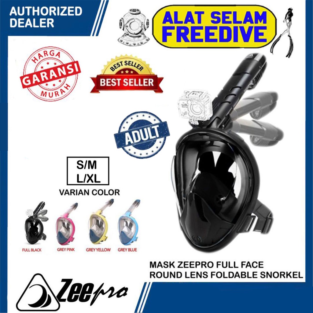 Jual Zeepro Mask Full Face Round Lens Foldable Snorkel Masker Kacamata