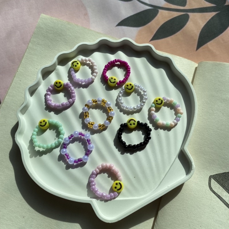 Jual Cincin Manik Manik Korea Beads Ring Aesthetic Wanita Emoji Emot