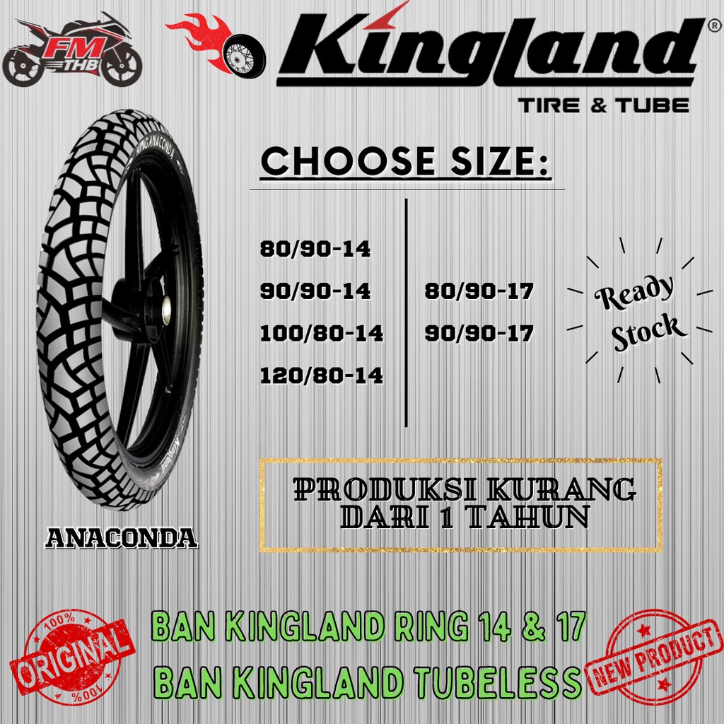 Jual Ban Kingland Tubeless Anaconda Ring Pilih Ukuran Ban