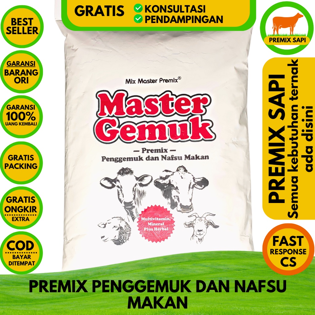 Jual MASTER GEMUK 1kg Premix Penggemuk Dan Nafsu Makan Ternak Sapi