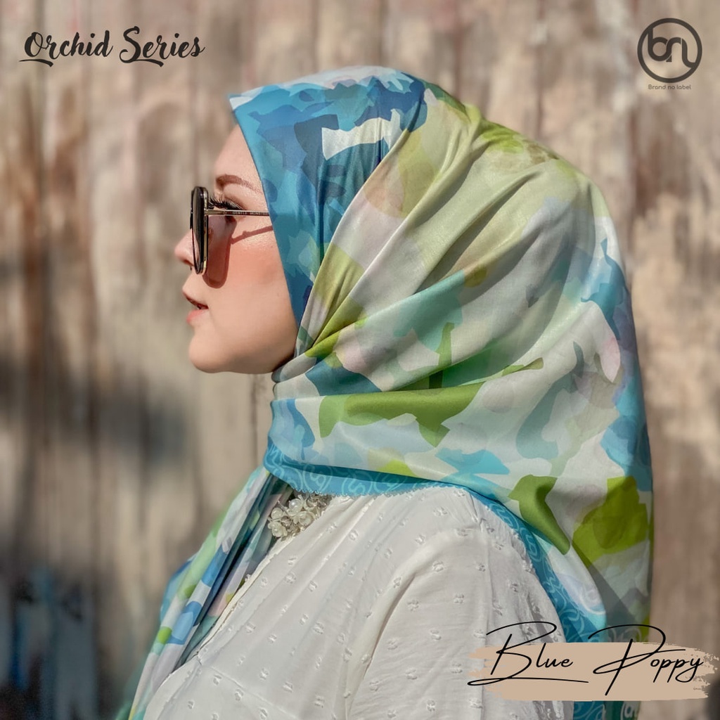 Jual Hijab Premium Motif Bunga I Orchid Series Blue Poppy I