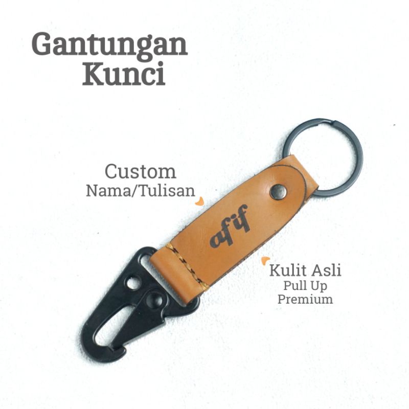 Jual Gantungan Kunci Kulit Carabiner Custom Tulisan Nama Plat Nomor