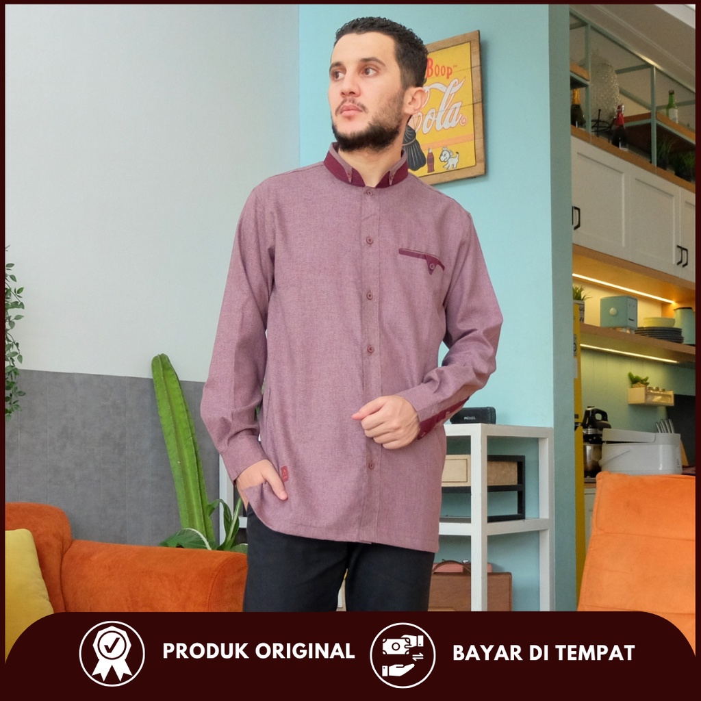 Jual Baju Koko Maroon Bapak Bapak Jumbo Lengan Panjang Arra Katun