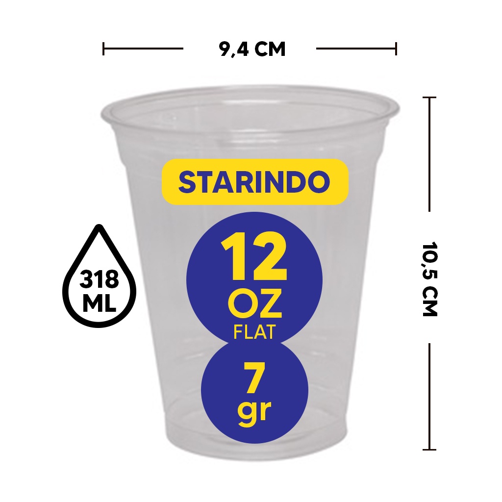 Jual CUP STARINDO 12 OZ FLAT OVAL PET 25 PCS CUP GELAS PLASTIK ES