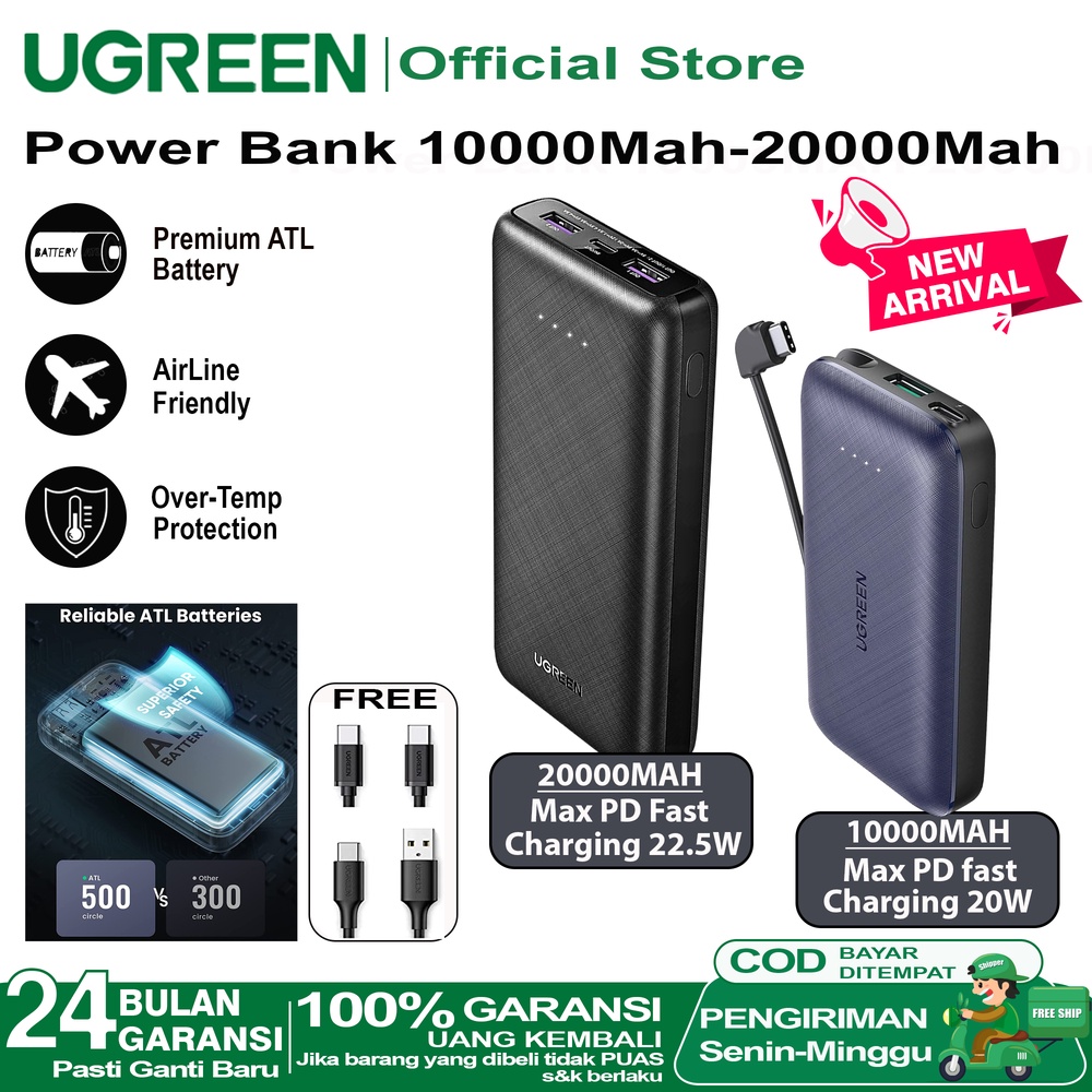 Jual UGREEN Powerbank ATL Batterai Mfi IPhone Samsung 10000Mah 20000Mah