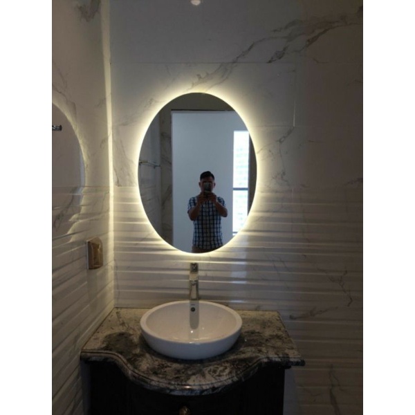 Jual Kaca Cermin Oval Aesthetic Mirror Dinding Gantung Led Wastafel