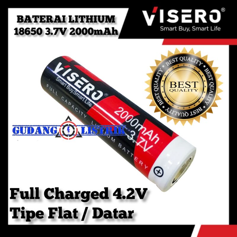 Jual Baterai Cas Lithium 18650 3 7V 2000mAh Visero Rechargeable Lithium