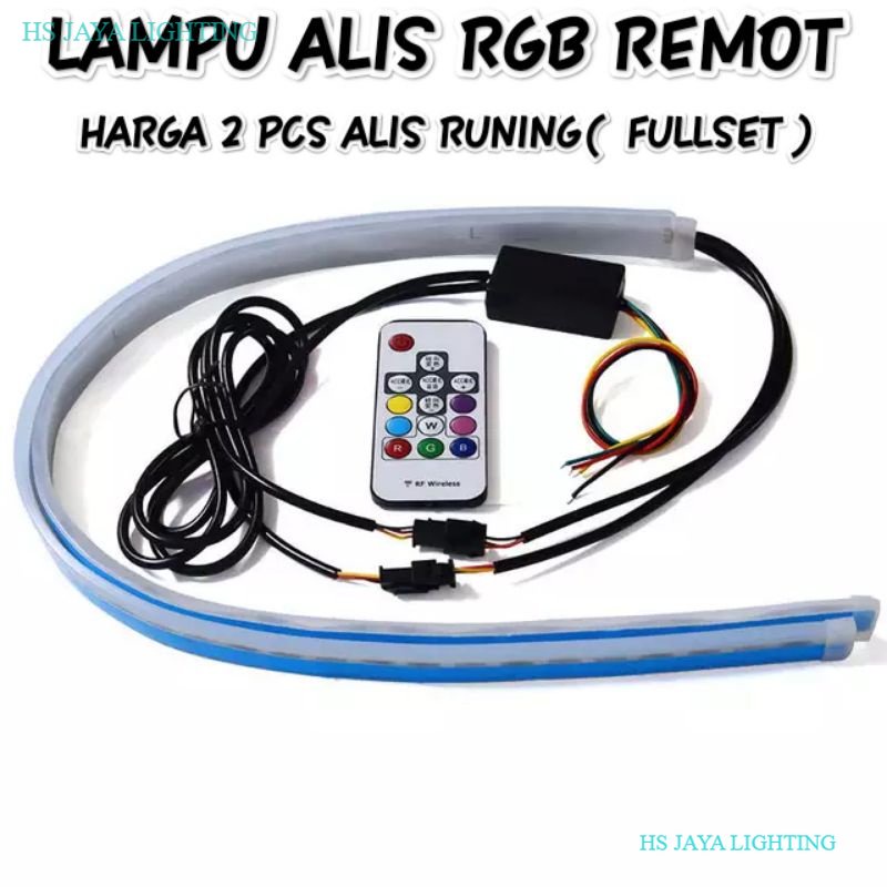 Jual Lampu Alis LED DRL Slim RGB Remot Sen Runing 30 Cm 12 Volt Dc Set