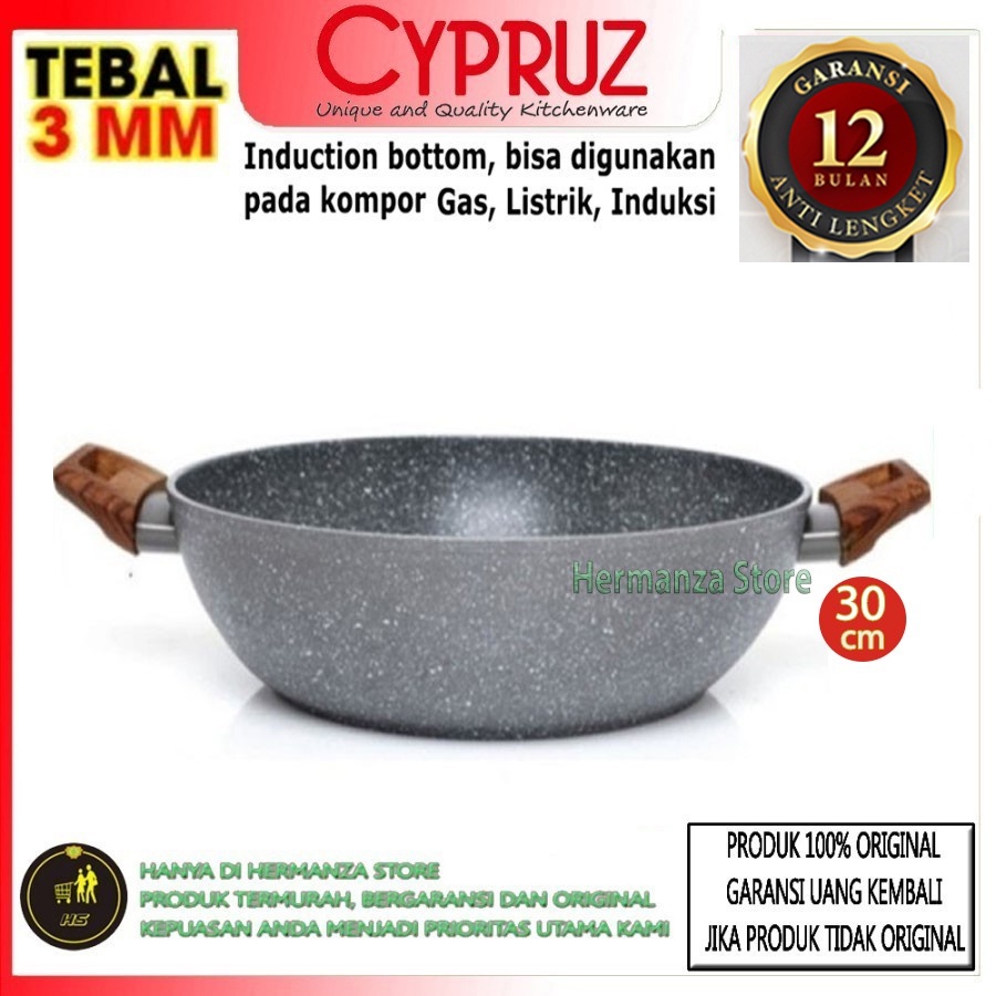 Jual Cypruz Fry Pan INDUKSI Wok Marble Penggorengan Kuali 30 Cm KI 0645