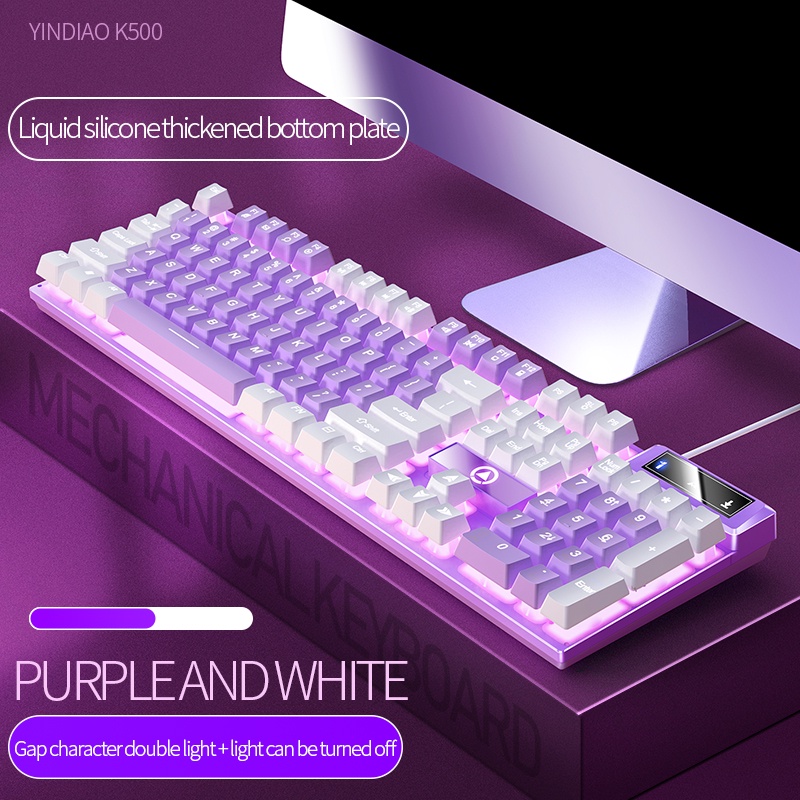 Jual Ungu Gaming Keyboard Mechanical Feel Pink Purple Girl Cute LED