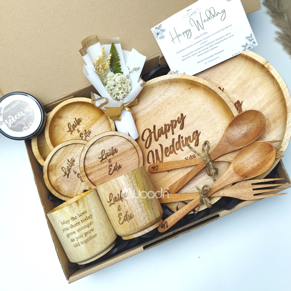 Jual Hampers Premium Set Alat Makan Lengkap Kayu Mahoni Foodgrade