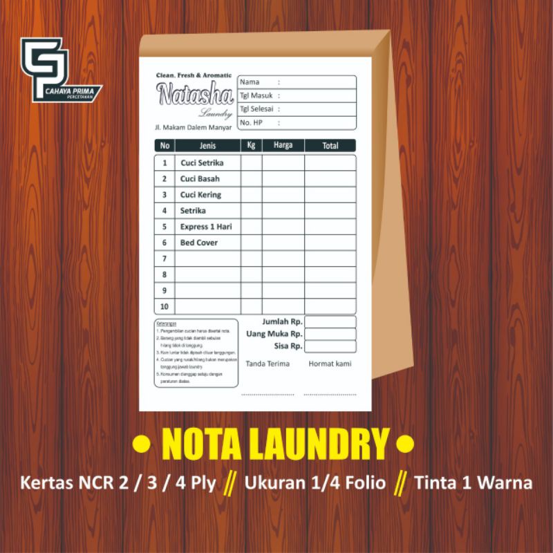 Jual Nota Custom Kertas Ncr Atau Rangkap Untuk Olshop Laundry