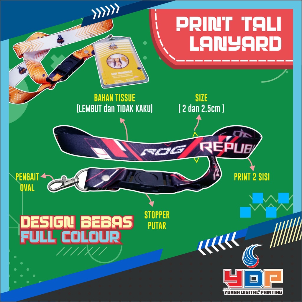 Jual Tali Lanyard Custom Digital Print Sisi Tali Cm Cm Plus