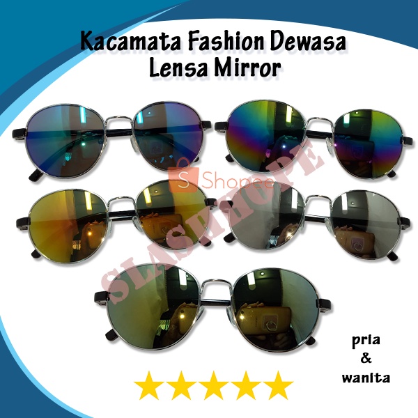 Jual Kacamata Hitam Gaya Pria Wanita Lensa Mirror Frame Oval Besi