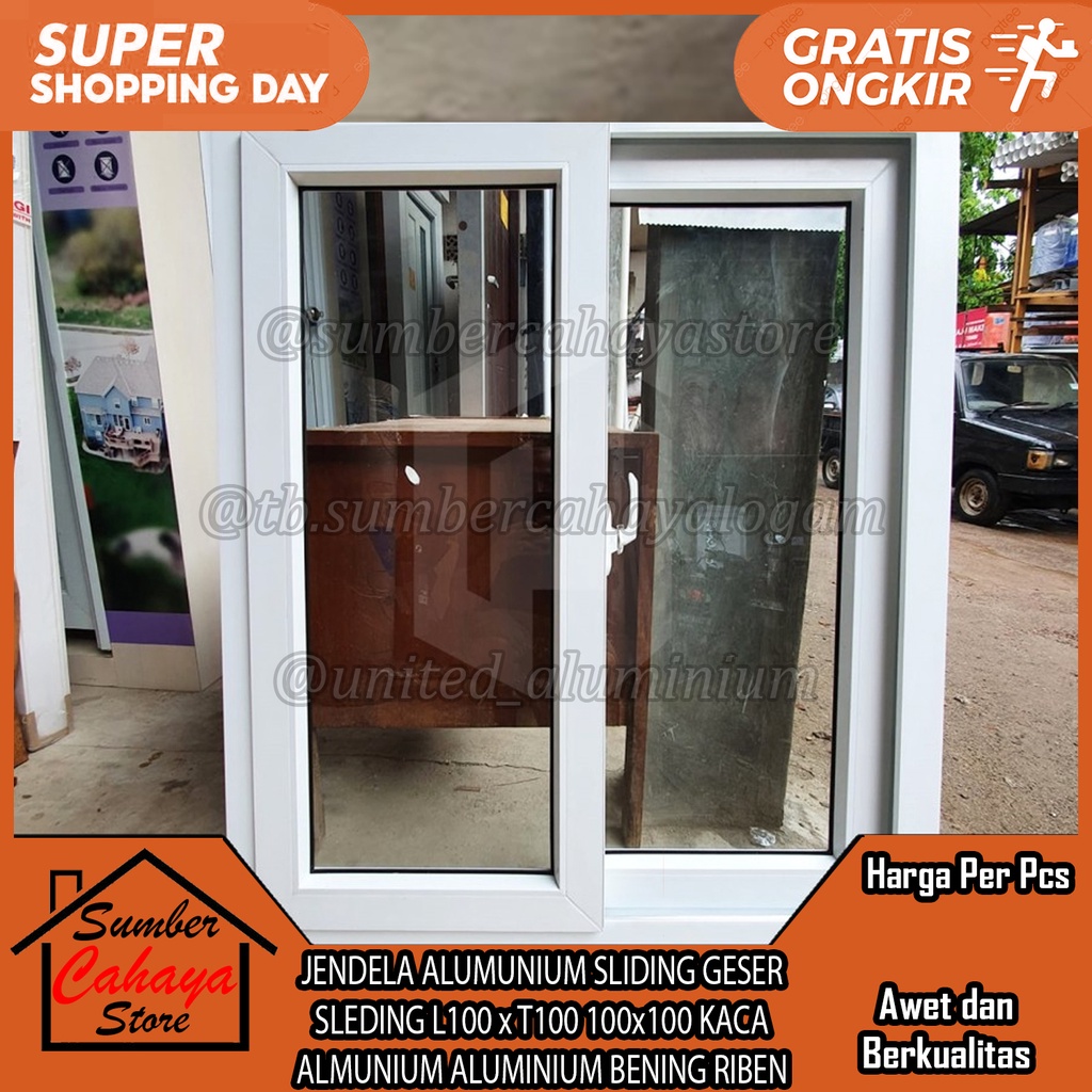 Jual JENDELA ALUMUNIUM SLIDING GESER SLEDING L100 X T100 100x100 KACA