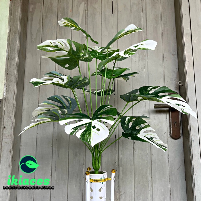 Jual Daun Monstera Corak Putih Daun Plastik Monstera Artificial Vas